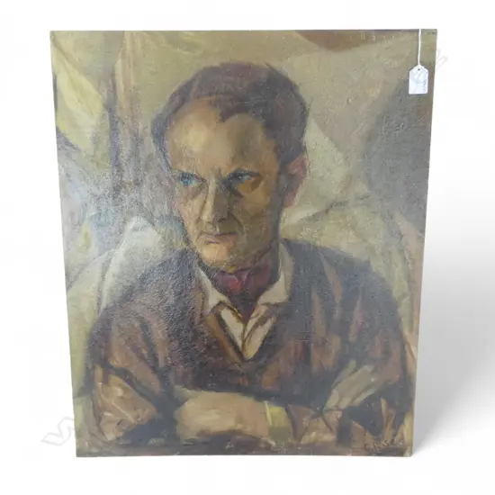 CHARLES ROSE (1921-2017) PORTRAIT OF A MAN CROSSING HIS ARMS, OIL ON BOARD 610x510mm SIGNED