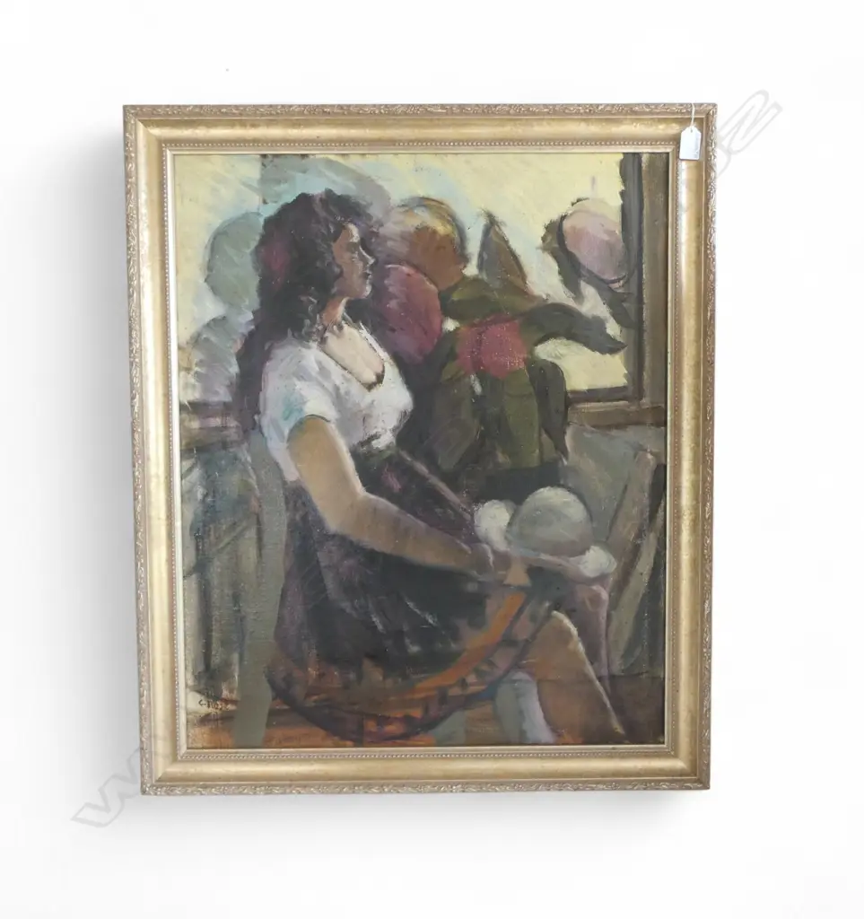 CHARLES ROSE (1921-2017) 'THE WHITE BLOUSE' OIL ON CANVAS 700x570mm, SIGNED Image 1++