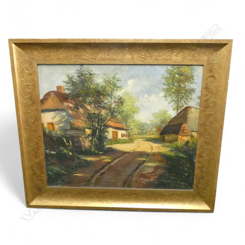 OIL ON CANVAS EUROPEAN VILLAGE, 490x585mm, SIGNED Image 1++