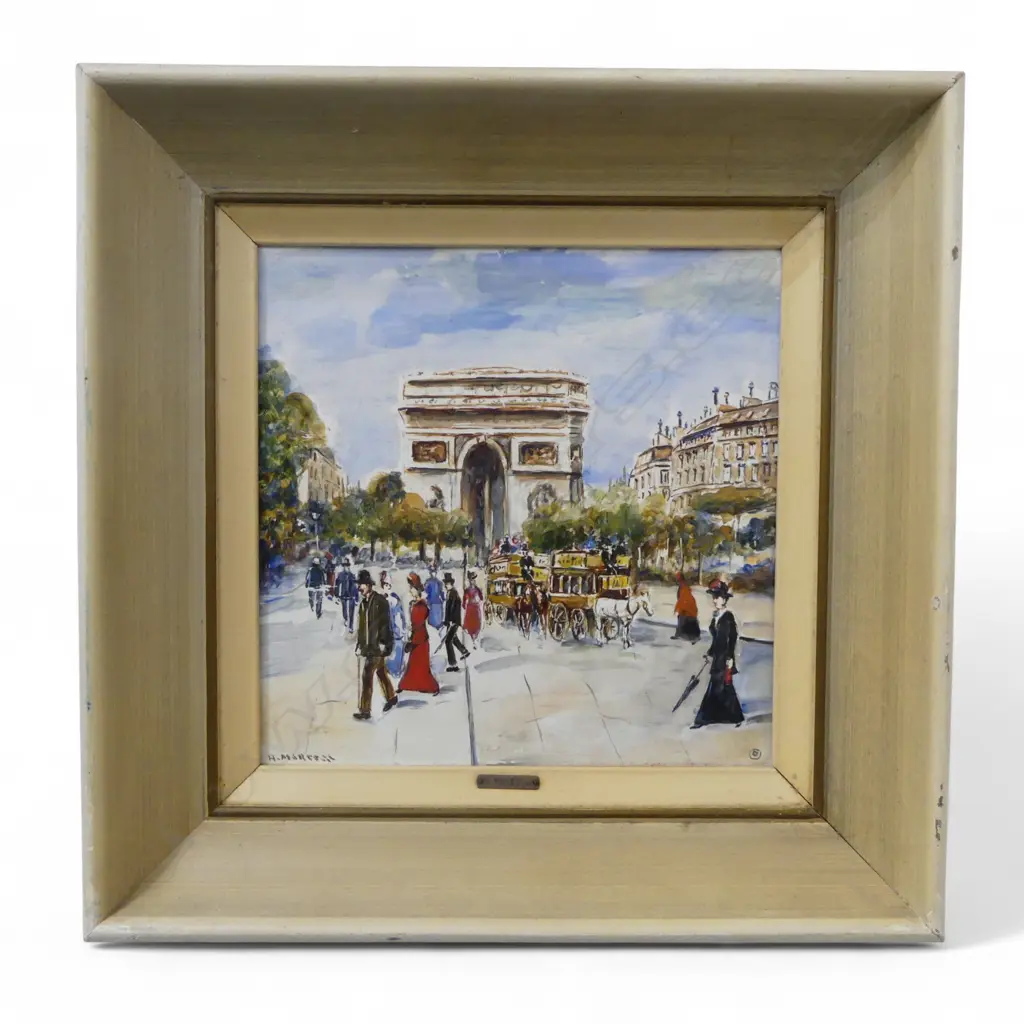 FRAMED OIL ON TILE ARC DE TRIUMPH SIGNED A MARESCA H190 L190MM Image 1++