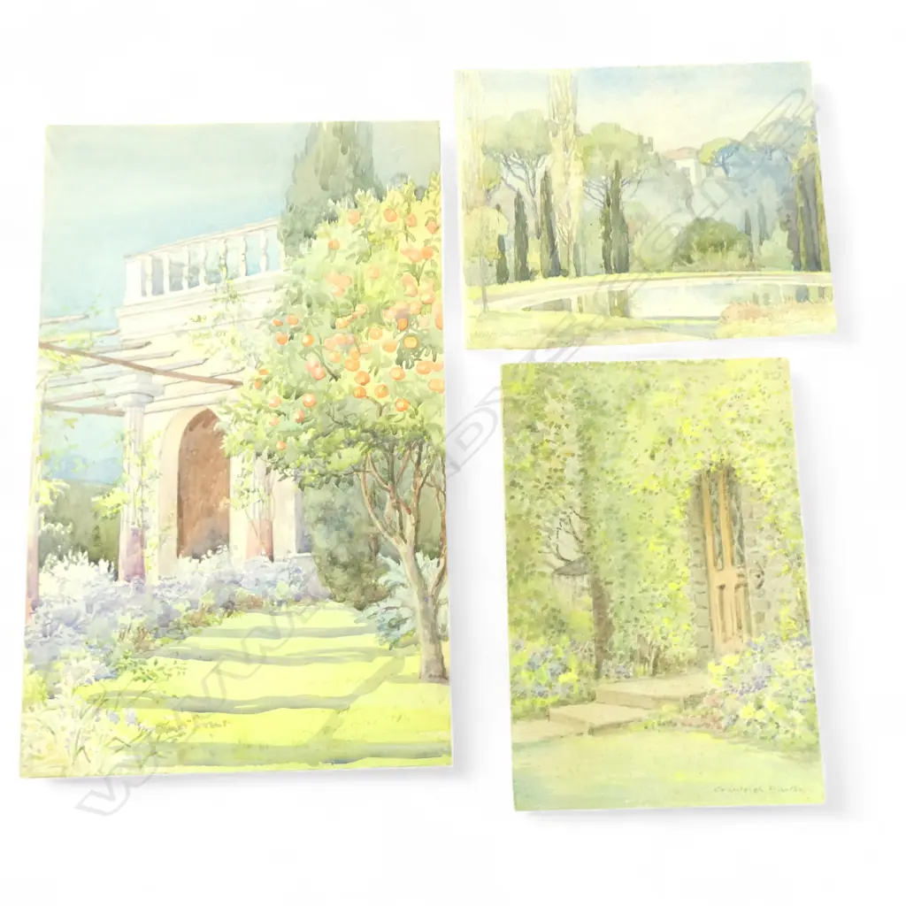 3 GARDEN WCs; JOCELYN BROWN BORGHESE GARDENS ROME 200x250mm, CRANLEIGH BARTON, BEATRICE PARSONS 'BEAULIEU' 430x270mm... Image 1++