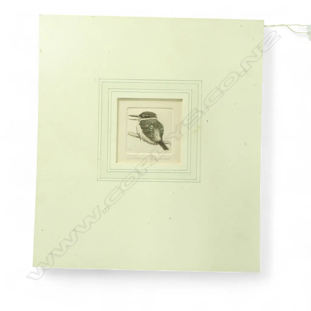 RUSSELL JACKSON (NZ b.1947) 'N.Z. KINGFISHER' ETCHING 13/80 70x70mm SIGNED & DATED '82  Image 1++