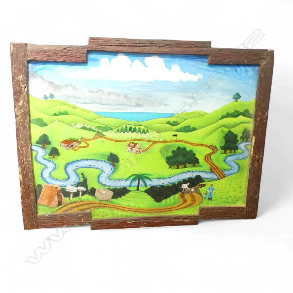 TONY BISHOP, FARM SCENE FROM SERIES 'SOUTHERN GOTHIC' SIGNED & DATED '03 VERSO, ACRYLIC ON BOARD 830x1090mm BORER Image 1++