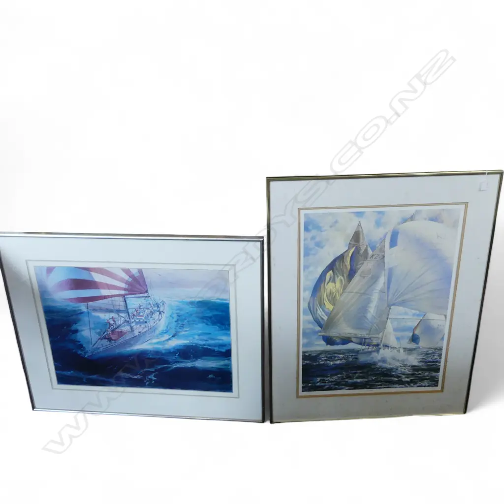 2 FRAMED MARITIME PRINTS; 'PREPARE TO GYBE' LIMITED EDITION PRINT by DAVID BARKER & 'KIWI MAGIC' by PAUL CONEY 226/500 Image 1++