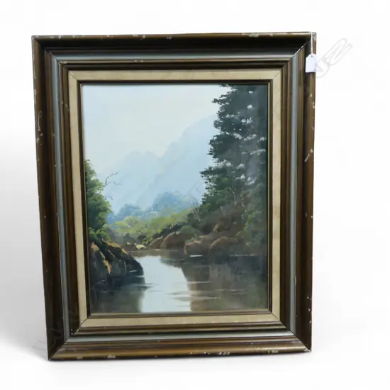 M. WILLIAMS 'KARAMATUA STREAM - HUIA (AFTER RANDALL FROUDE)' OIL ON BOARD, 495x390mm SOME FAULTS