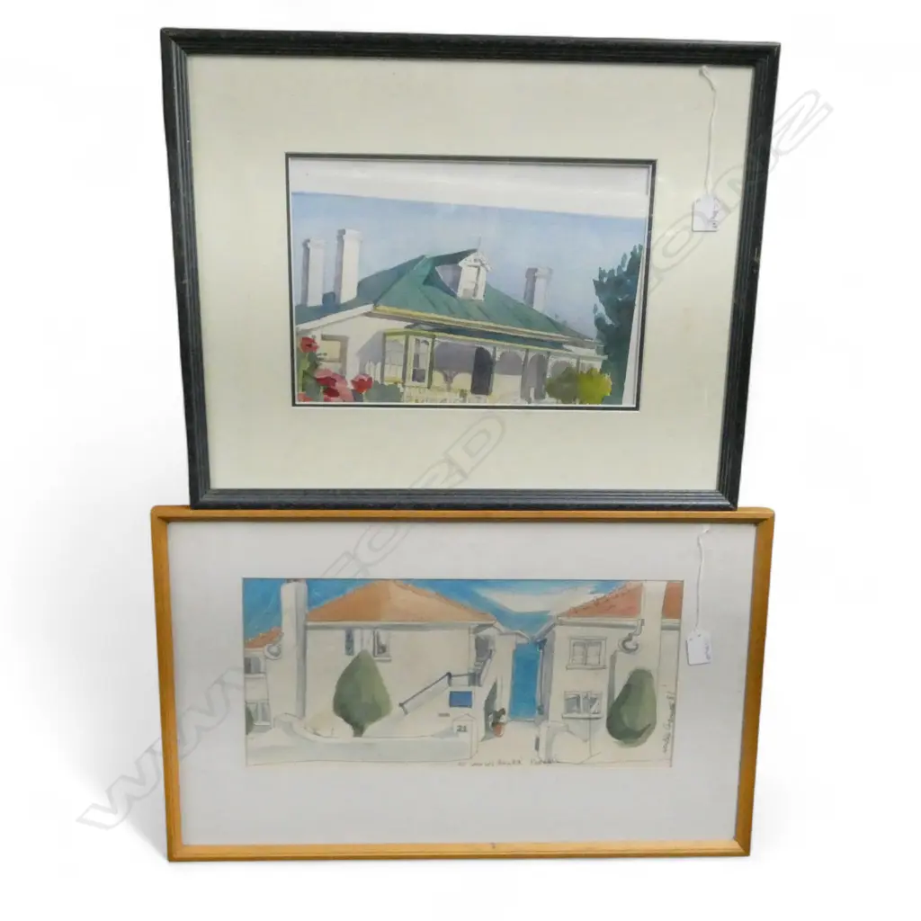 2 WCs; KATHY VEEN VILLA 220x320mm, LUCILLE CRANWELL (b. 1945) ST GEORGES BAY RD PARNELL 205x440mm '81 Image 1++