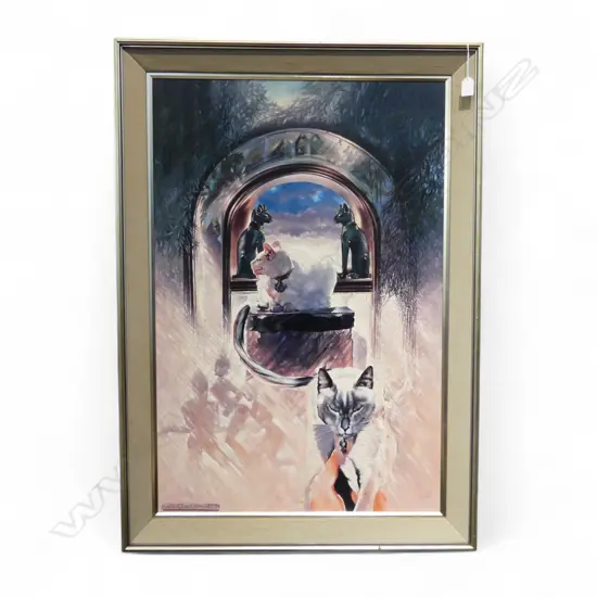 FRAMED OIL ON BOARD GUARDIANS OF THE PLACE SIGNED JOHN BUCKLEY H900 W570MM