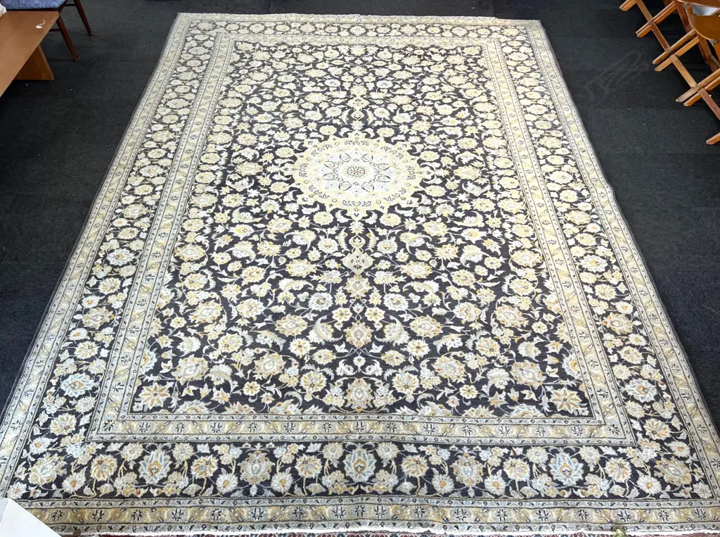 Very large Iranian Kashan hand knotted carpet w tendril floral designs. Some fading 4140 x 3100mm Image 1++