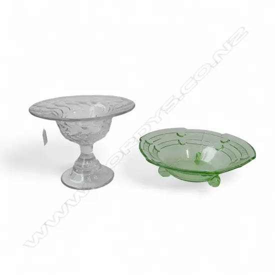 URANIUM GLASS BOWL 250mm dia + CONSTANCE SPRY ROYAL BRIERLEY COMPORT H.160mm