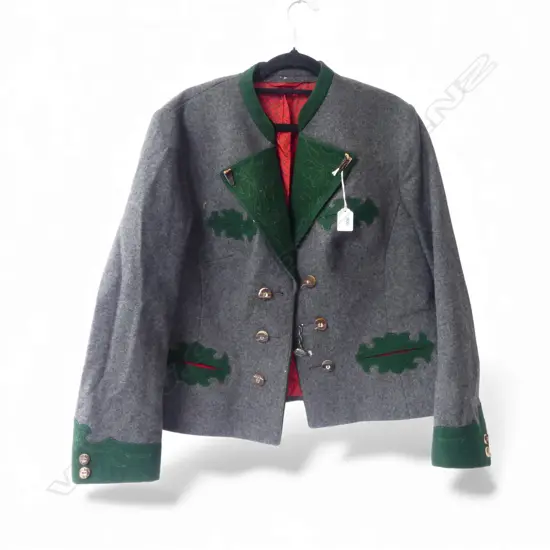 VINTAGE AUSTRIAN JACKET 'GAMSFRACKL' with shaped green stitched highlights + horn buttons etc 'Christa-Moden' label