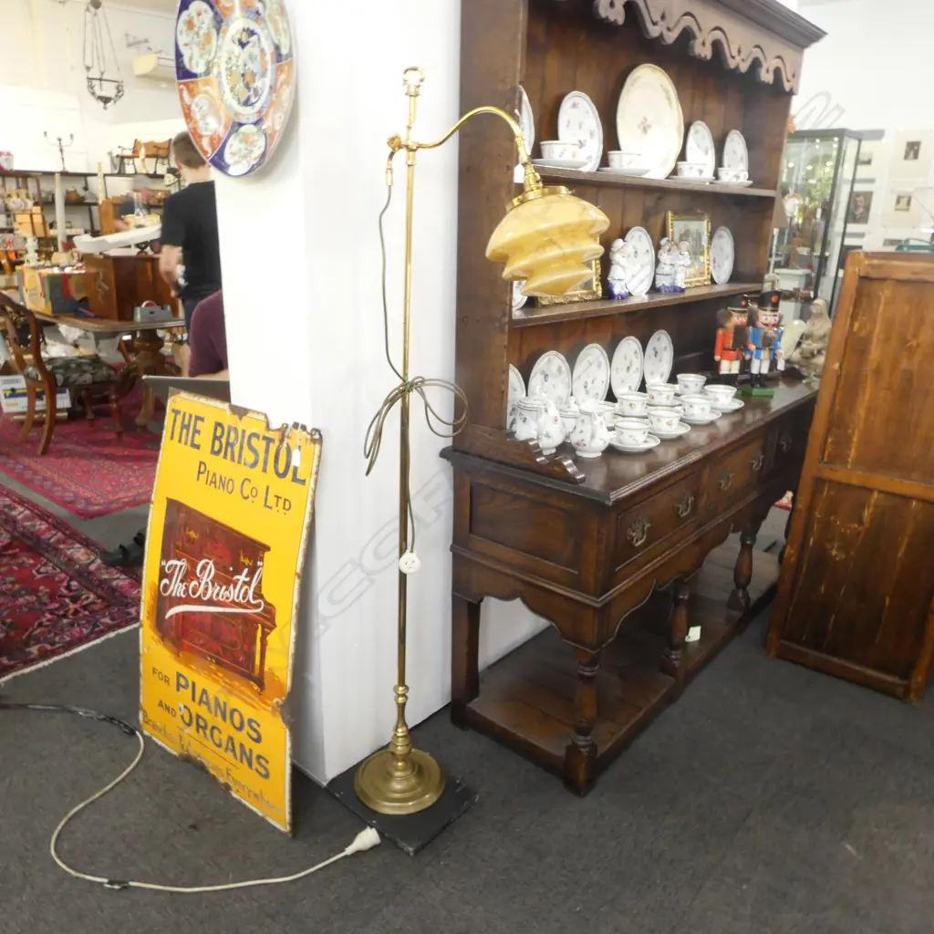 ANTIQUE STYLE FLOOR LAMP w. URANIUM SHADE H.1630mm Image 1++