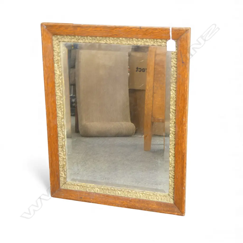OAK FRAMED BEVEL EDGED MIRROR 820x485mm Image 1++