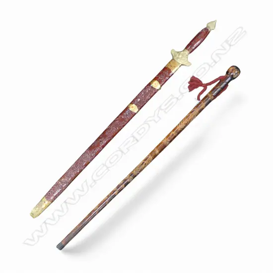 MAORI WALKING STICK L.900mm + ORIENTAL SWORD & SCABBARD L.1000mm
