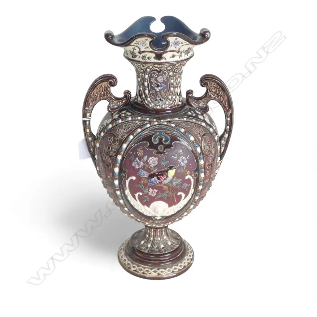 GERBING AND STEPHEN MAJOLICA ART NOUVEAU VASE c.1890 chip to base H.410mm Image 1++