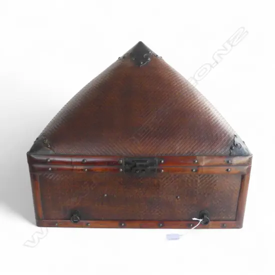 VINTAGE BONTOK STYLE TRUNK with RATTAN pyramid form lid and detailing 560x400x500mm