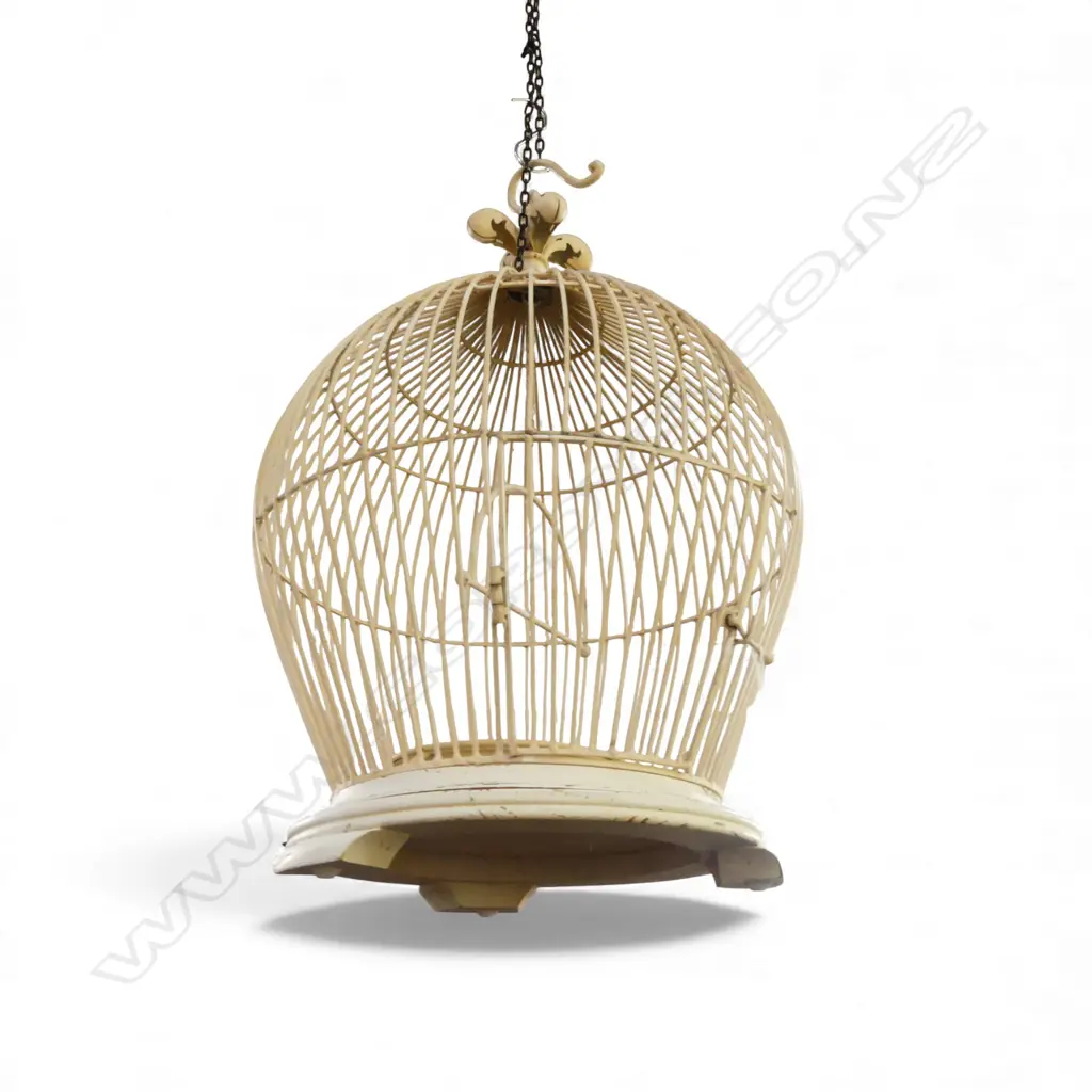 WHITE PAINTED WIRE BIRD CAGE H.720mm Image 1++