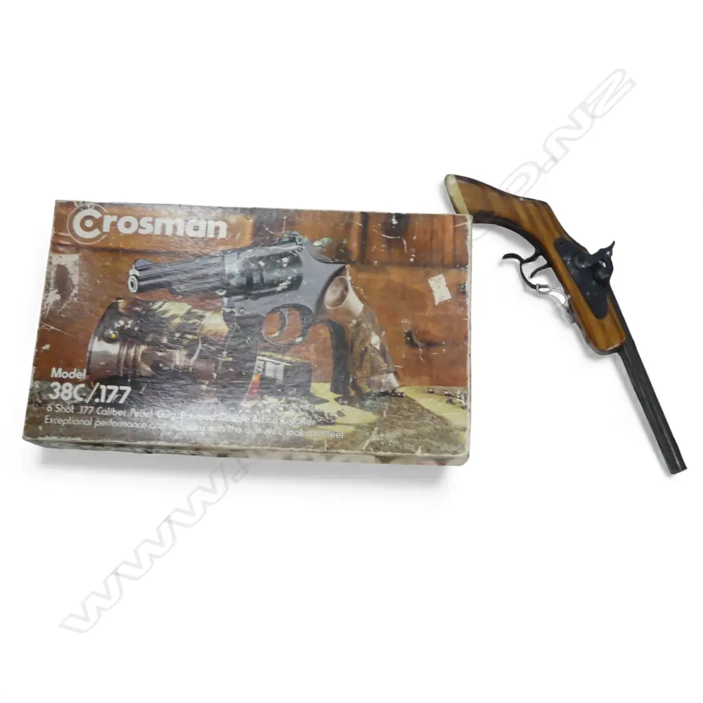 2 GUNS; CROSMAN 38C/.177 REVOLVER + DOUBLE BARREL TOY PISTOL Image 1++