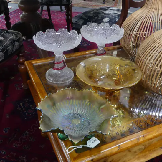 PR GLASS COMPORTS H.175mm + 2 DECO BOWLS