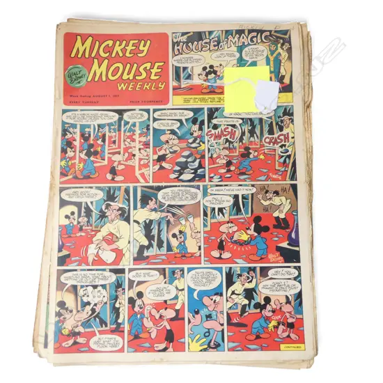 SEVEN VINTAGE 1953 MICKEY MOUSE COMICS, L.355MM W.265MM