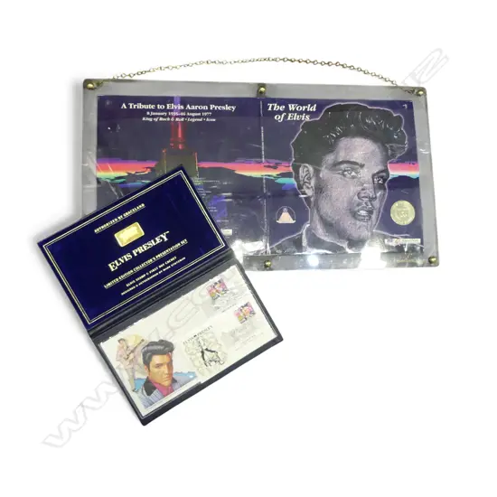 ELVIS PRESLEY FIRST DAY COVER & INGOT + PHONE CARDS COLLECTION (DOUBLE SIDED) 380x700mm