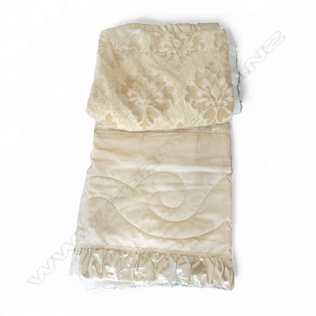 DESIGNER BEDSPREAD IN GOLDEN FABRICS 2.75 X 2.75 (slight sun damage to bottom edge) Image 1++