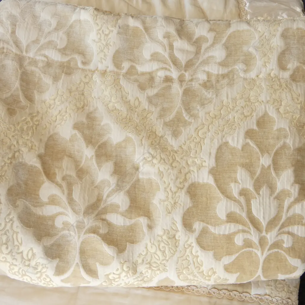 DESIGNER BEDSPREAD IN GOLDEN FABRICS 2.75 X 2.75 (slight sun damage to bottom edge) Image 1++