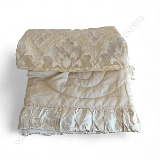 DESIGNER BEDSPREAD IN GOLDEN FABRICS 2.75 X 2.75 (slight sun damage to bottom edge)