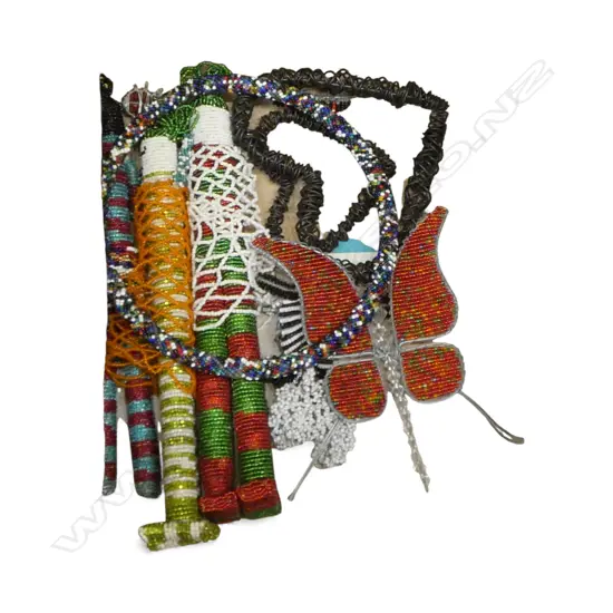 ASST. AFRICAN BEAD ANIMAL ORNAMENTS + 3 IDOLS etc