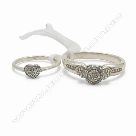 2 STG SILVER RINGS; DIAMOND + CZ 6.45gms