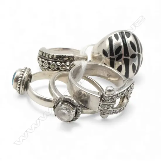 5 SILVER RINGS,1 w MARCASITES, 25.27gm