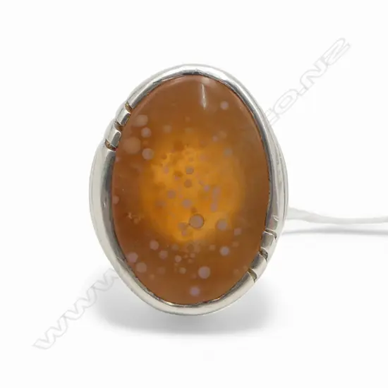 925 SILVER & YEMENI SPOTTED AGATE RING 21.2 g