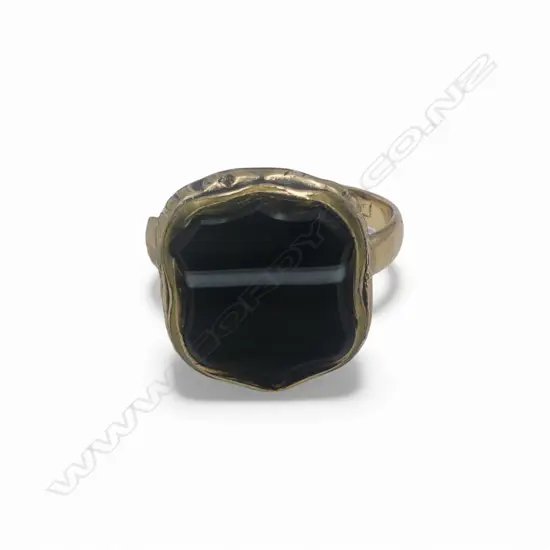 GOLD & BANDED AGATE SIGNET RING 14ct gold band + gold plated top SIZE M