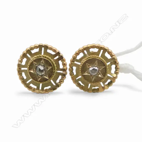 PR OF 9ct GOLD & OLD MINE CUT DIAMOND STUD EARRINGS 1.49gms