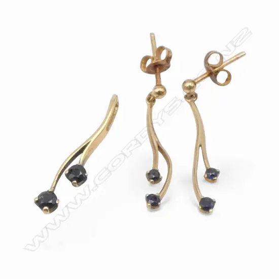 9ct GOLD & SAPPHIRE EARRING & PENDANT SET, 1.6gm