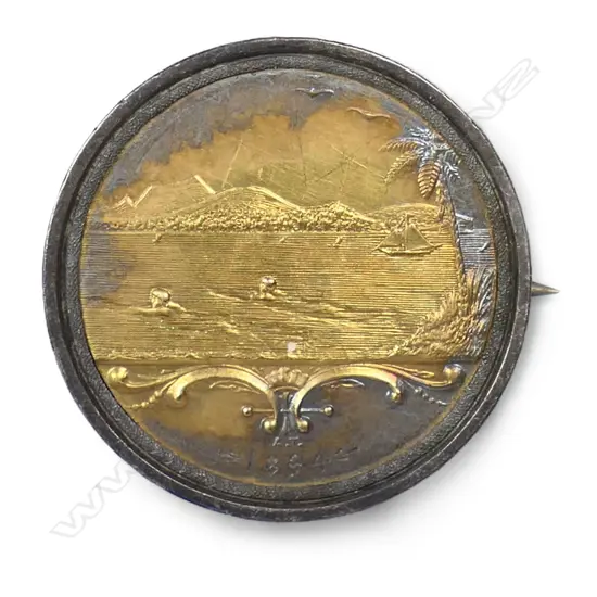 Anton Teutenberg NZ SILVER 'AUCKLAND AMATEUR SWIMMING CLUB' MEDAL. To Miss Calder As A Memento of the First Girls Race