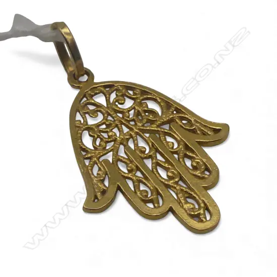 18ct GOLD FILIGREE HAMSA PENDANT 4.6gms