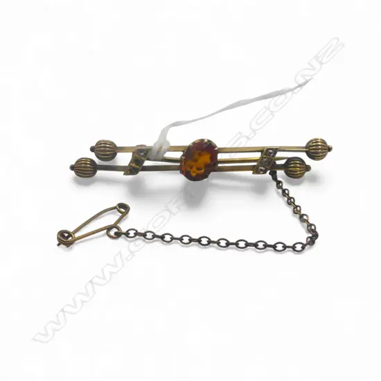 VICTORIAN 15ct GOLD GEM SET BAR BROOCH 4.56gms