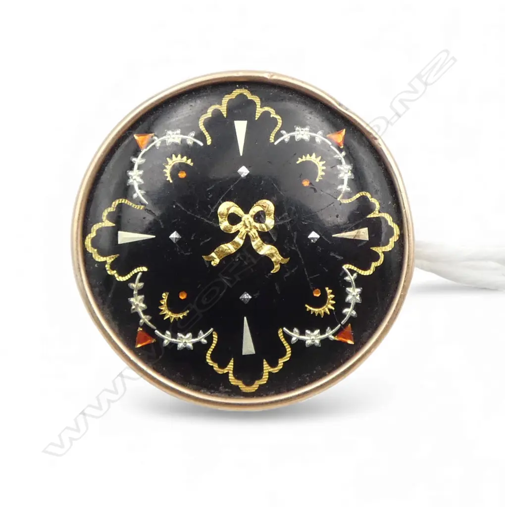 **RTV** VINTAGE 9ct GOLD & ENAMEL DISC BROOCH 3.6gms Image 1++