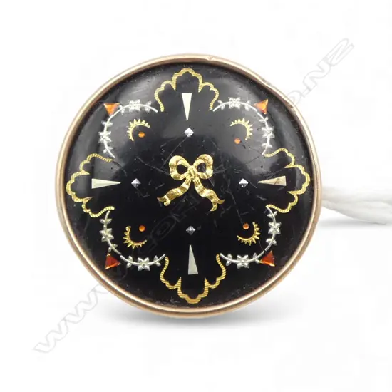 **RTV** VINTAGE 9ct GOLD & ENAMEL DISC BROOCH 3.6gms