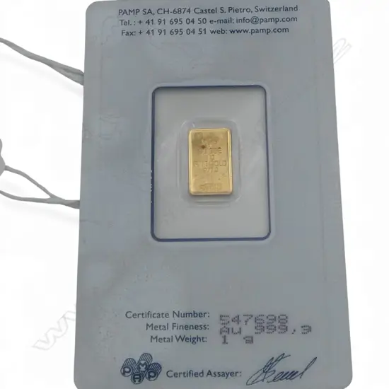 PAMP BULLION 1g 999.9 GOLD PROOF INGOT plastic cased