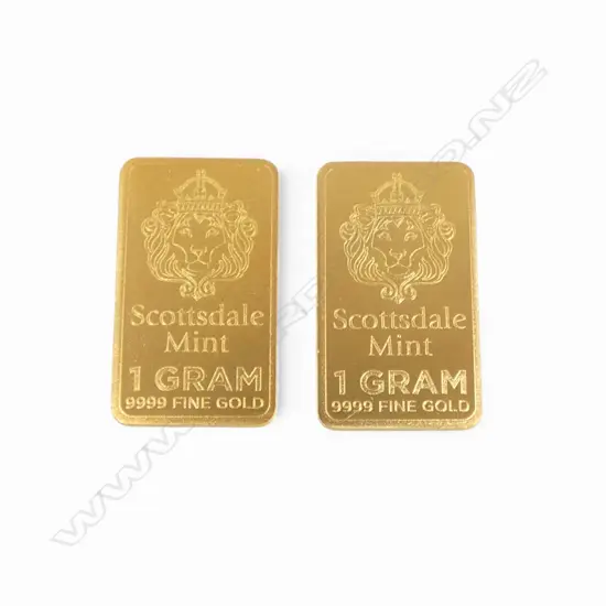 2X SCOTTSDALE MINT 1g 999.9 GOLD PROOF INGOT plastic cased