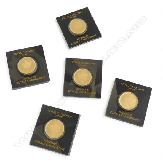 5X CANADIAN 1g 9999 GOLD PROOF INGOT plastic cased
