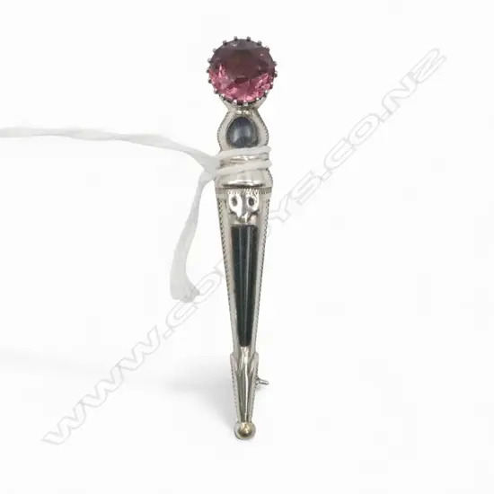 Vintage Scottish silver & agate dirk dagger brooch amethyst to top