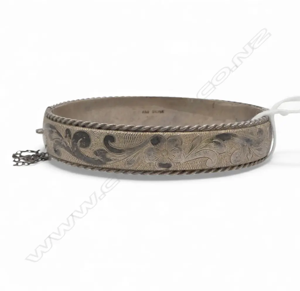 SILVER leafy scroll ENGRAVED HALF HINGED BANGLE Image 1++