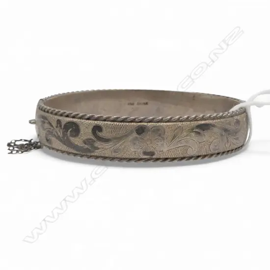 SILVER leafy scroll ENGRAVED HALF HINGED BANGLE