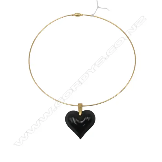 CHOKER STYLE LALIQUE NECKLACE w BLACK CRYSTAL HEART CHARM, valuation