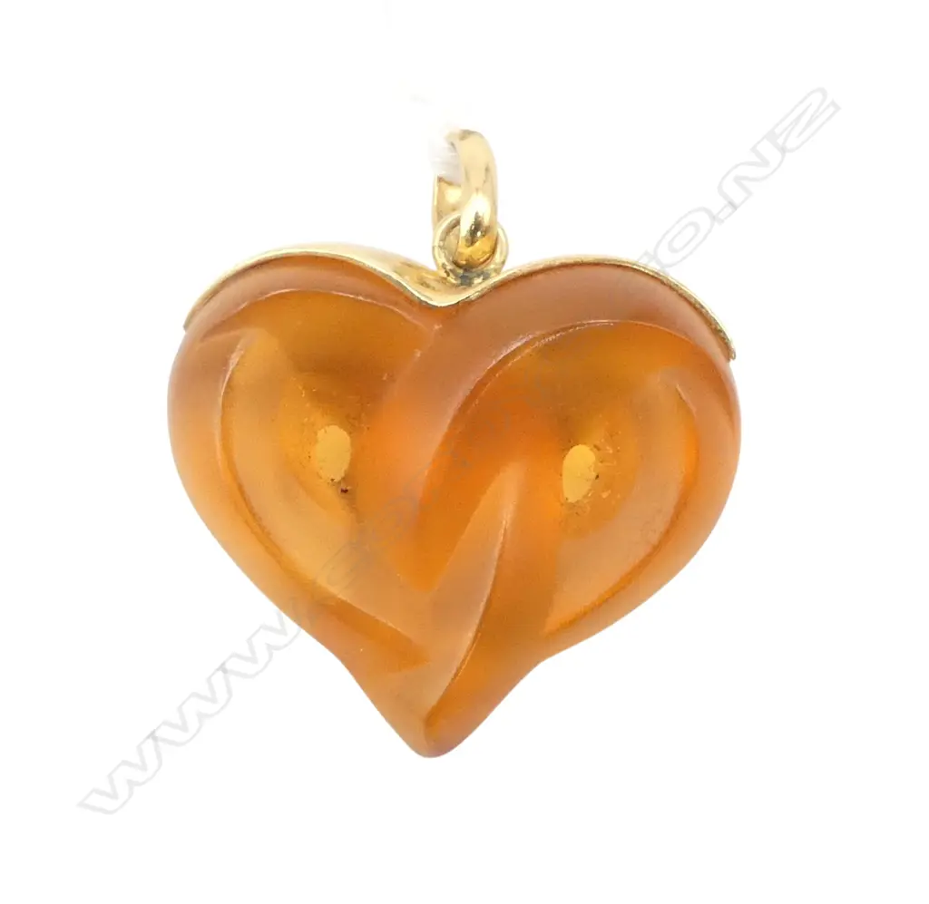 LALIQUE AMBER CRYSTAL HEART PENDANT, bail stamped Lalique Image 1++