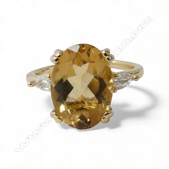 CITRINE & CZ DRESS RING, w AIG CERTIFICATION