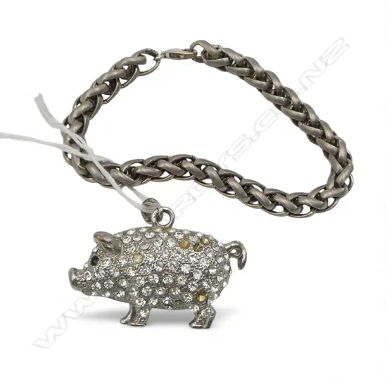DIAMANTE PLATED PIG PENDANT + FOXTAIL BRACELET