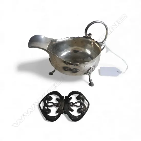 STG SILVER CREAM JUG, B'HAM 1903, 78gms + STG BELT BUCKLE, 20gms